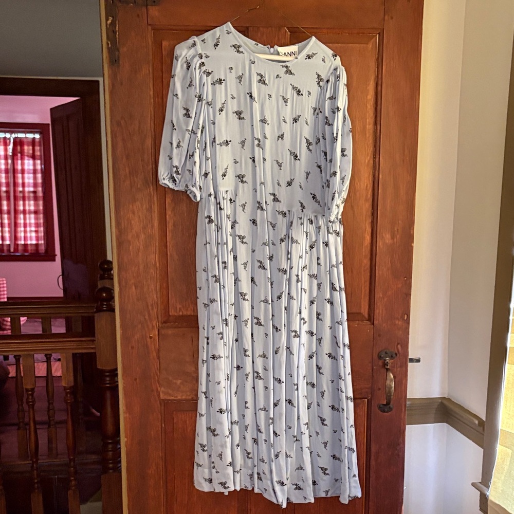 Ganni Powder Blue Floral Maxi Dress